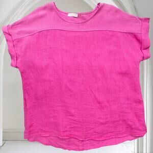 Bellambia 100% Linen Short Sleeve Top Womens 1X  Hot Pink Shirt Made In Italy